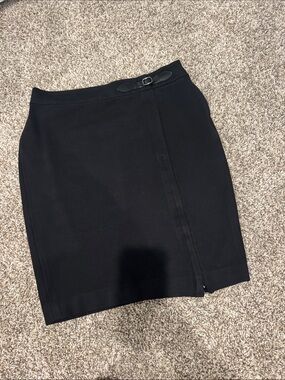 Ann Taylor Factory Black Pencil Skirt with Buckle Waist Accent/ Adjustable slit